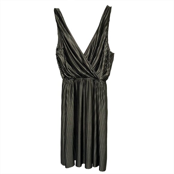 EXPRESS Fit & Flare Pleated Short Mini Dress - Small - NWOT - Metallic Dark Gray - Picture 5 of 8